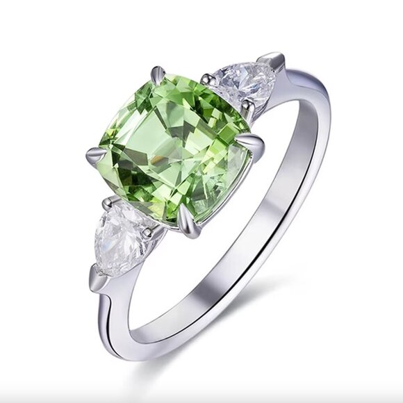 NEW 18k White Gold Peridot Diamond Ring Cushion Cut - Picture 5 of 5